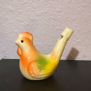Ceramic rooster chicken water whistle cream orange green